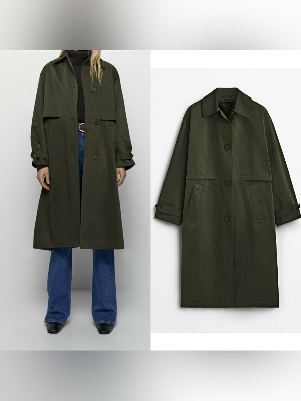 Massimo Dutti oversized trench coat in dark green